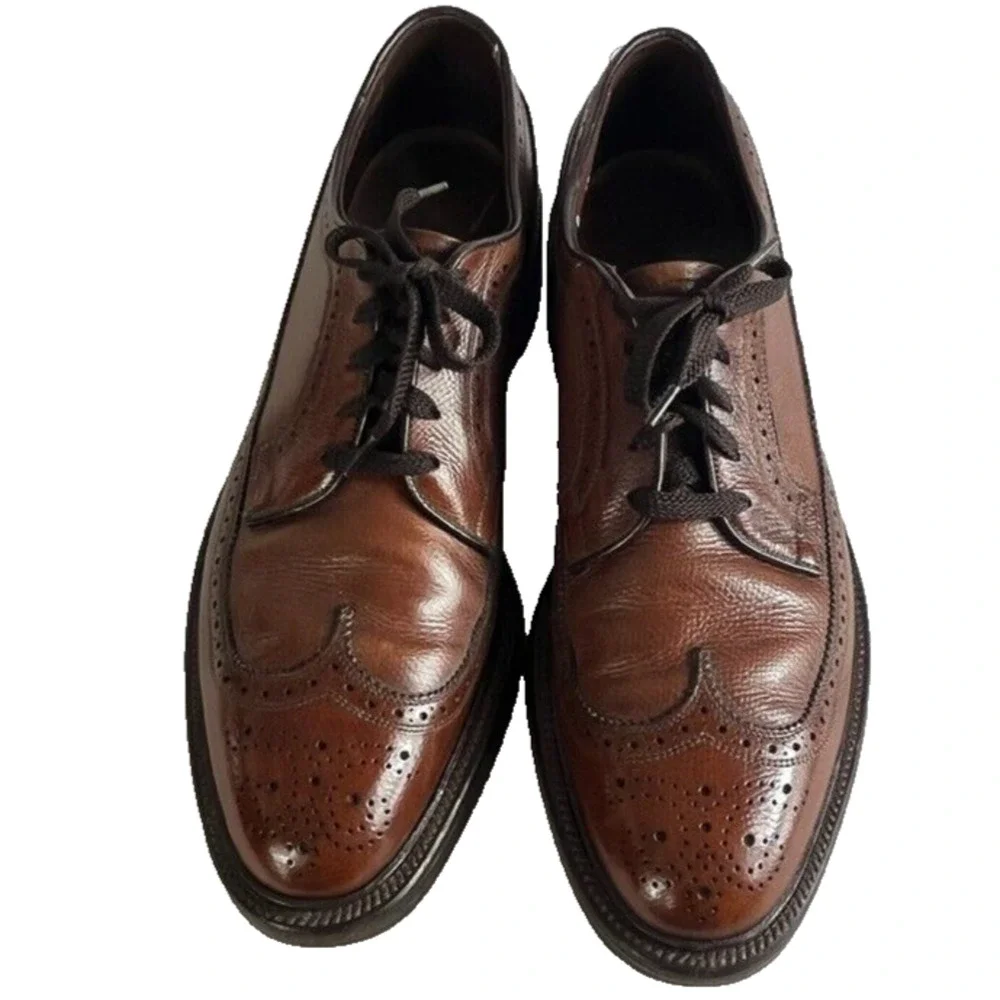 Allen Edmonds Shoes Mens 10A Brown Leather Longwingtip Brogue MacNeil Oxfords